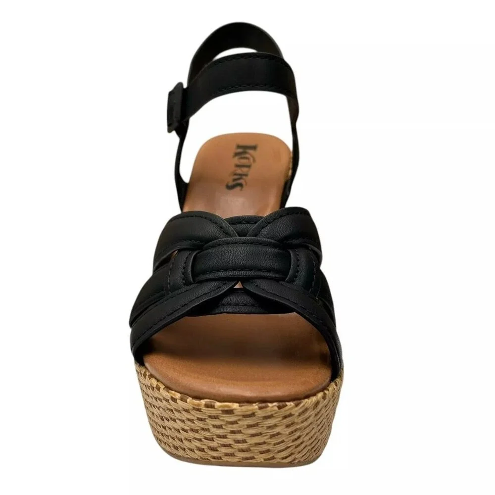 KORKS Dee Womens Wedge Platform Sandal Size 9 Black/Tan Faux-leather Block Heel